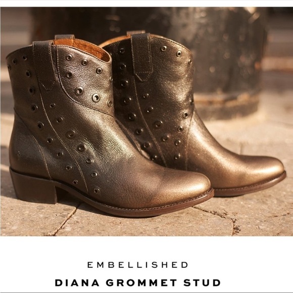 Frye Diana Grommet Cognac Leather Studded Short Moto Pull On Western Ankle Boots - Picture 5 of 16